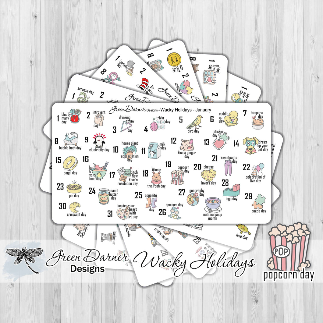 New 2023 Wacky Holidays - silly holidays daily/monthly planner stickers