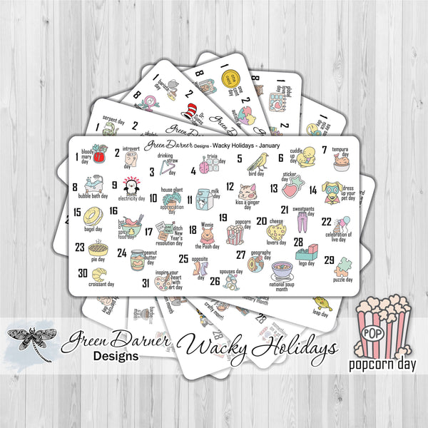 Load image into Gallery viewer, Wacky Holidays - silly holidays daily/monthly planner stickers
